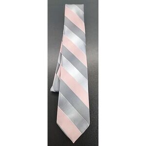Mens‎ Vintage Ambassador Neck Tie Silk Blend Gray White Pink Silver Striped
